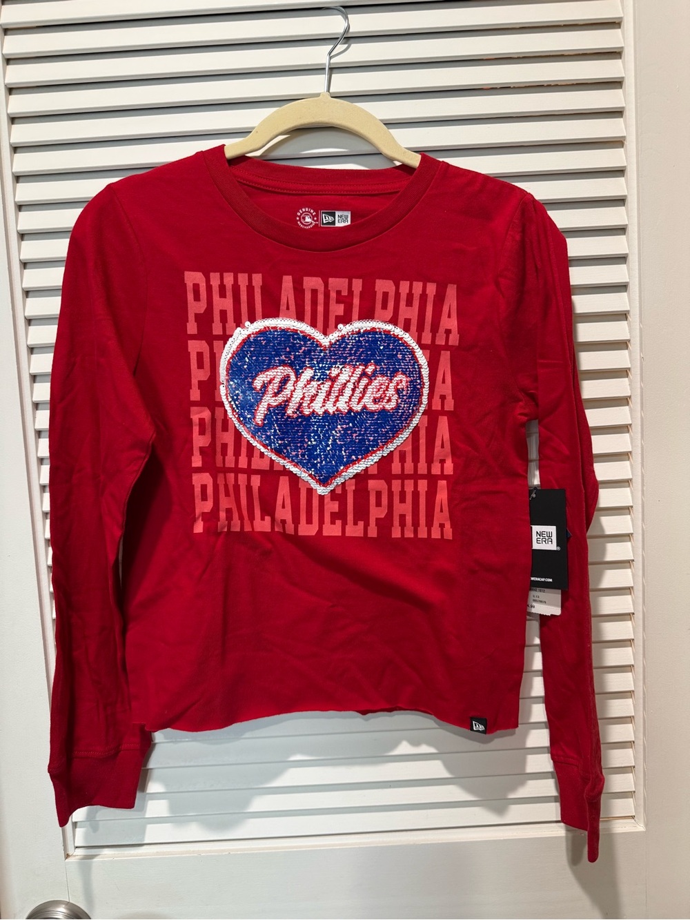 Philadelphia Phillies Red Sequin Flip Heart Long Sleeve Tee